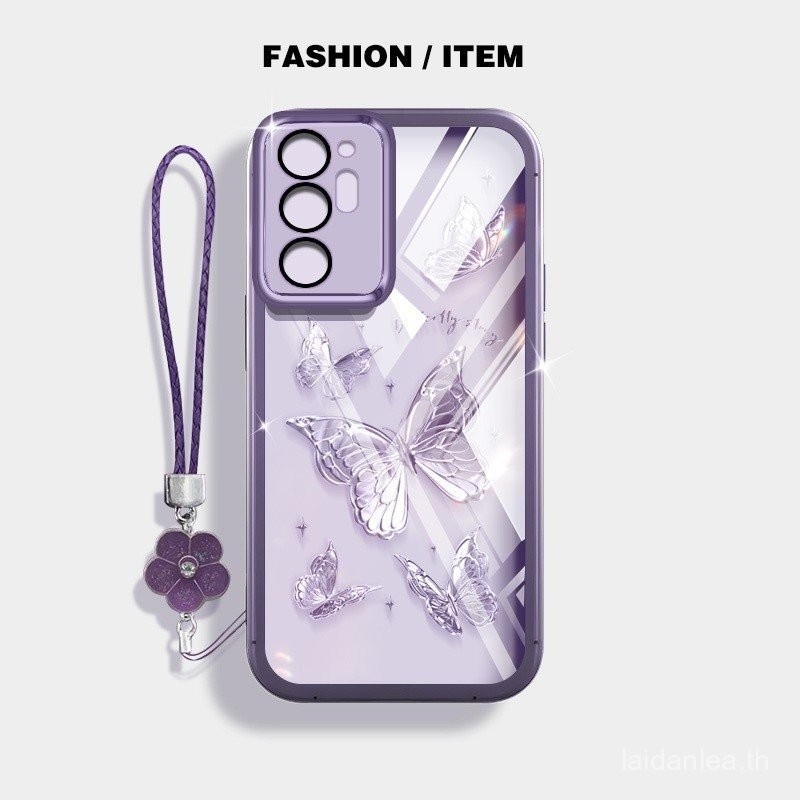ผีเสื้อหรูหรากันกระแทกเคสโทรศัพท์ OPPO A80 A1 A3 Pro 5G ren8 T 4G 5G ren8 Pro PLUS 5G ปลอกโปร่งใสฝาครอบป้องกันด้วยเชือกแขวนดอกไม้