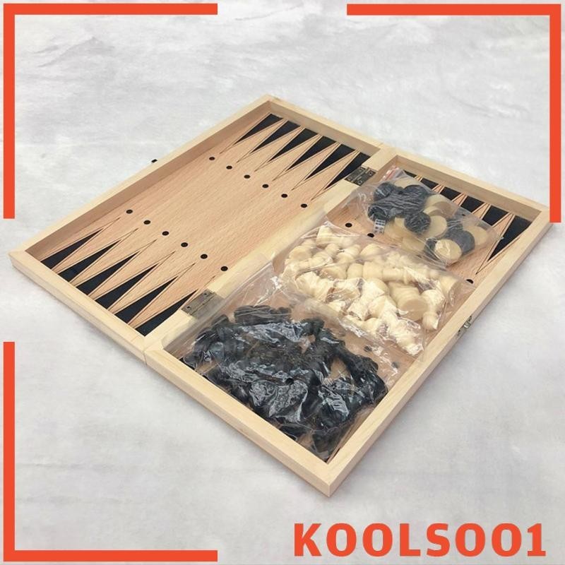 [Koolsoo1] กระดานหมากรุกไม้พับได้ Handcrafted พร้อมของเล่นการแข่งขันเกมชิ้น 3 แพ็ค -