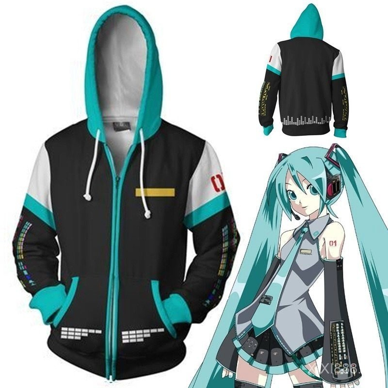 Project DIVA hoodie Hatsune Miku JACKET Miku VOCALOID เสื้อกันหนาวผู้หญิงซิปเครื่องแต่งกาย F3ZN