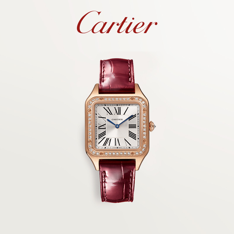 Cartier นาฬิกา Santos-Dumont Series อย่างเป็นทางการของ Cartier นาฬิกา Rose Gold Diamond