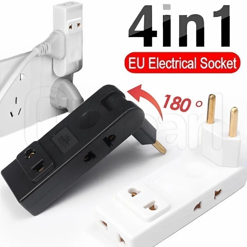 4 in 1 EU Plug Conversion Extension Adapter - Multi-Plug Charging Outlet Adapter - Travel Conversion Socket - 180° ซ็อกเก็ตหมุนได้-แบบพกพาพับเก็บได้สะดวก