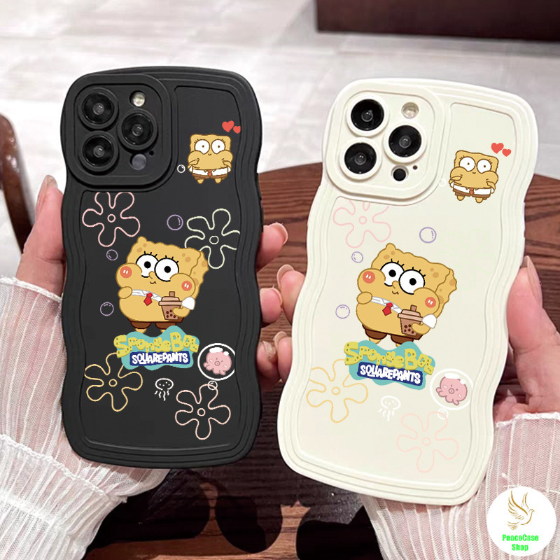 COD-ในไทย เคส SpongeBob น่ารัก ฟองน้ำพุงใหญ่ สําหรับiPhone 7 8 X 11 12 13 14 15 TPUคู่รักขอบคลื่นซิลิโคนเคส