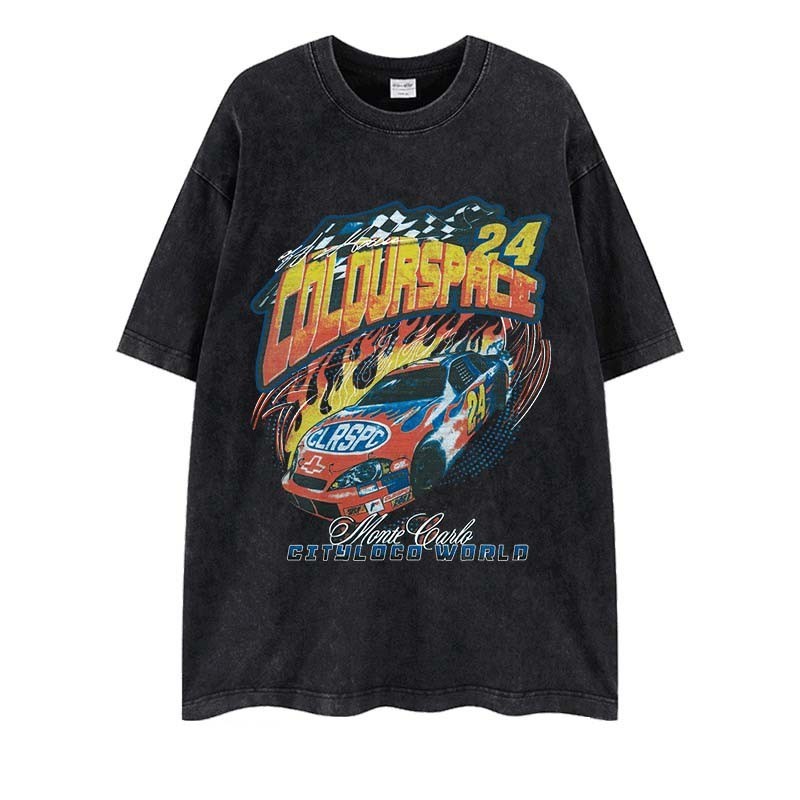 （จัดส่งตลอด 24 ชั่วโมง）HY เสื้อยืดฟอก oversize ผ้าฝ้าย100% โอเวอร์ไซซ์ สีดําเข้ม เรโทร เสื้อฟอกวินเทจ เสื้อยืดฟอก#T1711