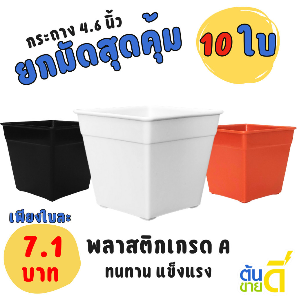 กระถาง กระถางสี่เหลี่ยม ขนาด 4.6 นิ้ว สีดำ สีขาว สีอิฐ Bundle 10 ใบ ชิ้น อัน