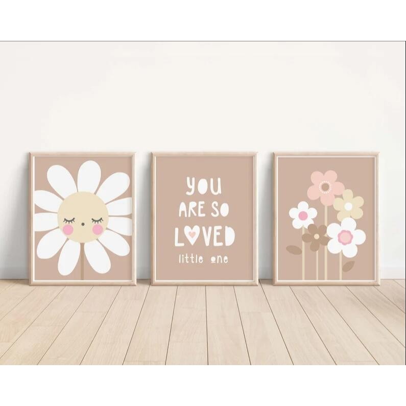 Daisy Nursery Wall Art You Are So Loved Boho ดอกไม้พิมพ์ดอกไม้ป่า Scandi ห้องเด็กผ้าใบภาพภาพวาดโปสเตอร์