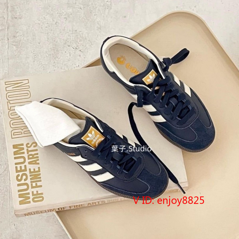 Originals Samba OG สีกรมท่าสีดําสีฟ้าสีดํา Focus Sole รองเท้าผ้าใบกีฬาลําลอง Moral รองเท้า ID2056