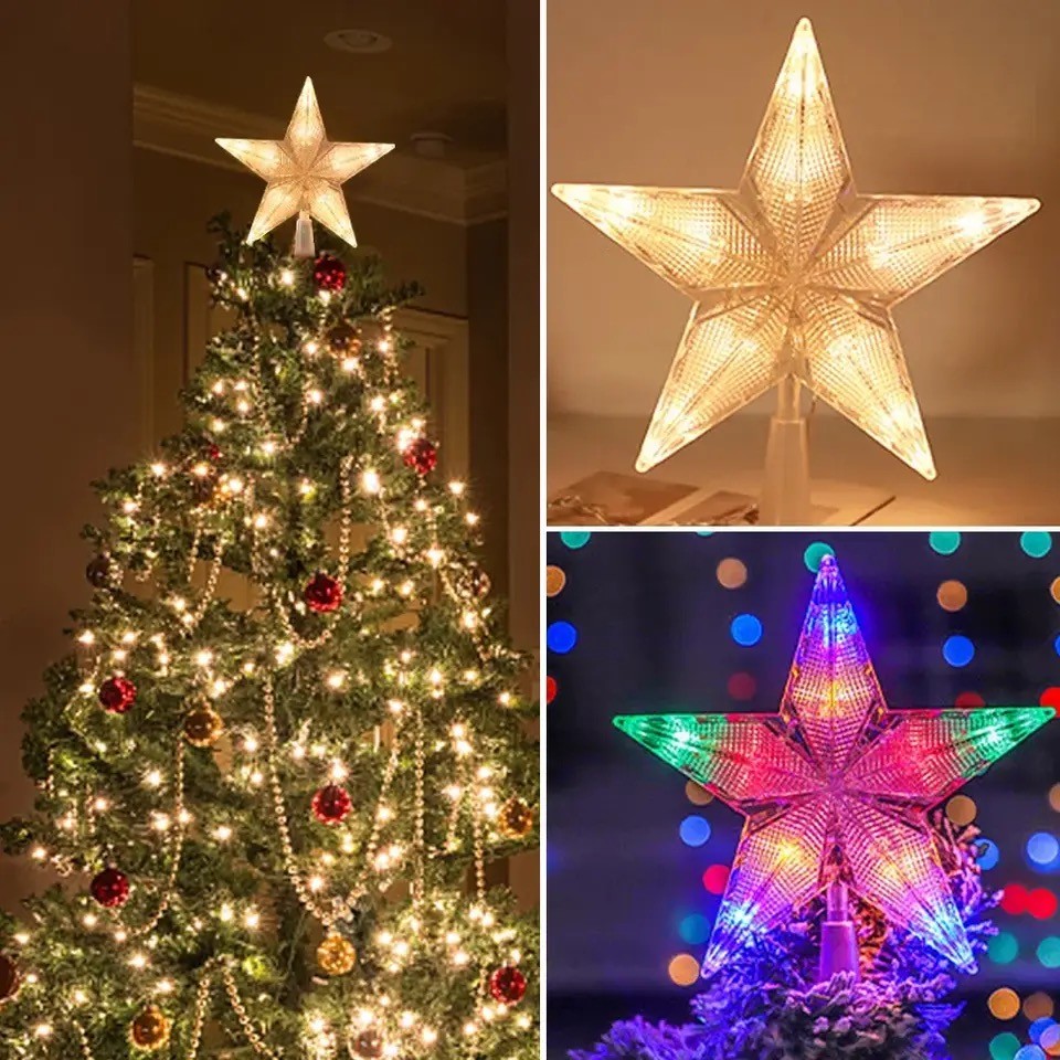 15 ซม.เรืองแสง Star Tree Topper Decor เครื่องประดับ LED ตกแต่งต้นคริสต์มาส Fairy Light สําหรับ Home