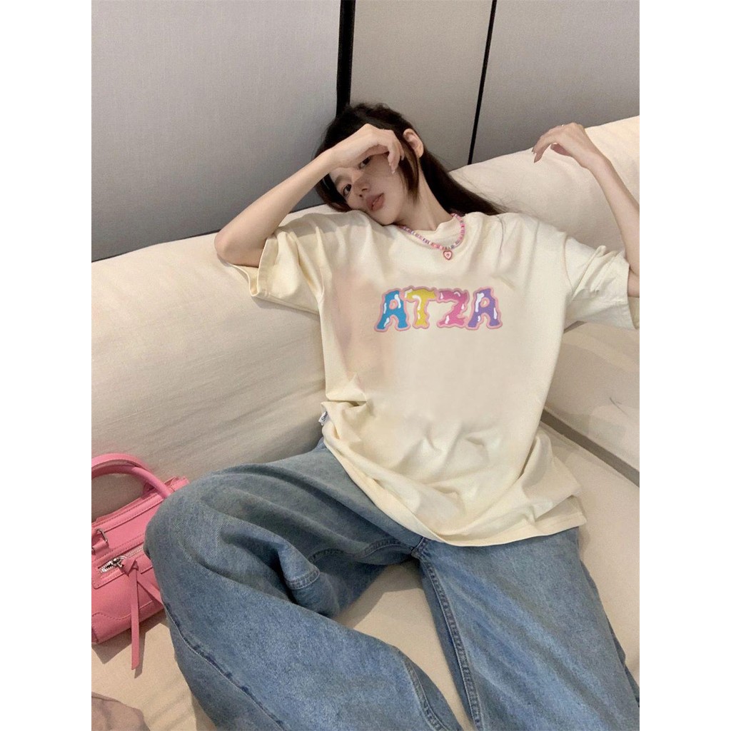 เสื้อยืดแขนสั้นพิมพ์ลายผีเสื้อ สีเขียวเข้ม สำหรับผู้หญิง เสื้อหวาน เหมาะสำหรับฤดูร้อน
