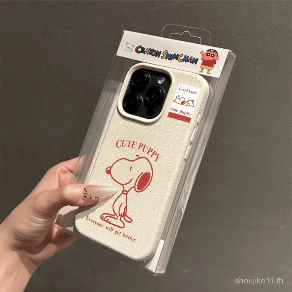 แท็ก Snoopy INS ลิ้นจี่หนังแอปเปิ้ล15เคสมือถือ iphone14promax นิ่ม13/12/14 /xsmax ด้าน11สีทึบ xsmax 16qg