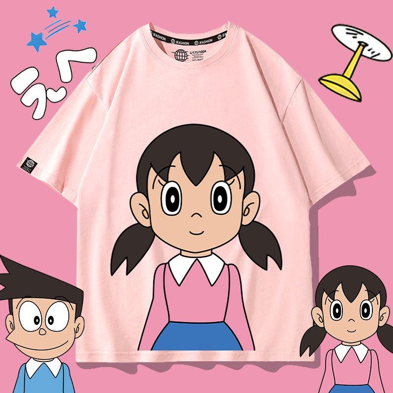 2024 สไตล์ใหม่ Doraemon Fat Tiger Joint เสื้อยืดแขนสั้นหญิงฤดูร้อน Tinkerbell Cat Nobita Shizuka Xia