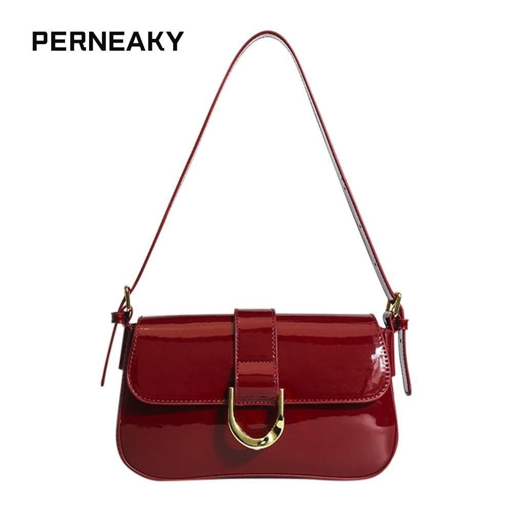 PERNEAKY Retro Tote กระเป๋าถือ, PU หนังซิปปิดกระเป๋าสะพายขนาดเล็ก, สีดิน Horseshoe Buckle ผู้หญิงกระเป๋าคลัทช์