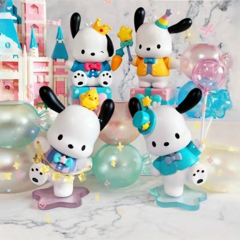 Sanrio Happy Party Series Pacha Dog ตุ๊กตาน่ารักเดสก์ท็อปตกแต่งของขวัญเด็กผู้หญิงไม่แท้ (ไม่มีการ์ด)