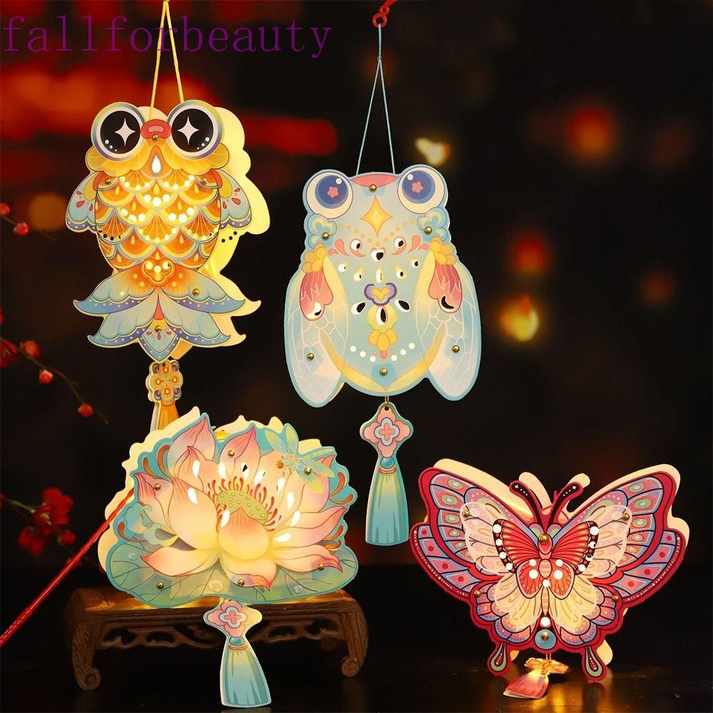 Fallforbeauty โคมไฟเรืองแสงเทศกาลไหว้พระจันทร์, โคมไฟมือถือเด็กแบบพกพาการ์ตูน, กระดาษกันน้ําสไตล์จีนโบราณโคมไฟเทศกาลไหว้พระจันทร์