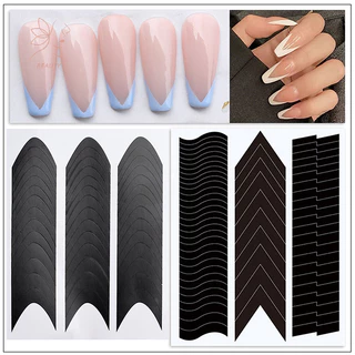 [maybeauty] French Nail Edge สติ๊กเกอร์ติดเล็บเสริมสายหยัก DIY เล็บเคล็ดลับคู่มือสติกเกอร์ลายฉลุแถบเล็บเครื่องมือตกแต่ง {TH}