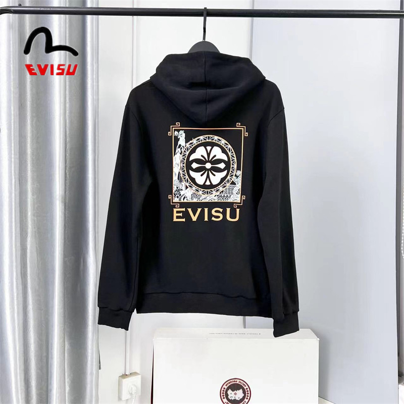 Evisu 100% Original 320g ผ้าฝ้ายคู่ Hoodies เสื้อ Unisex กีฬาสําหรับชายคู่เสื้อกันหนาว Hoodies Botto