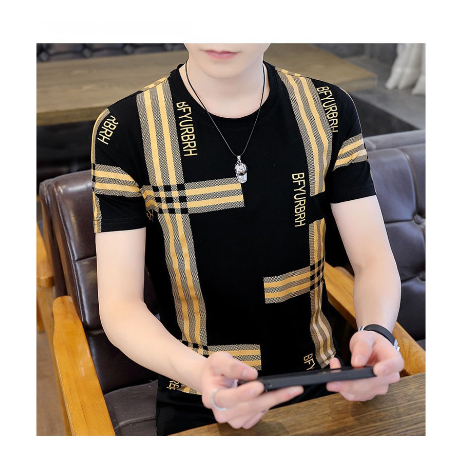 Zs ผู้ชายพิมพ์ต่อต้านริ้วรอยผ้าไหมน้ําแข็งบางครึ่งแขนเสื้อร่างกายเยาวชนเสื้อแขนสั้นผู้ชาย