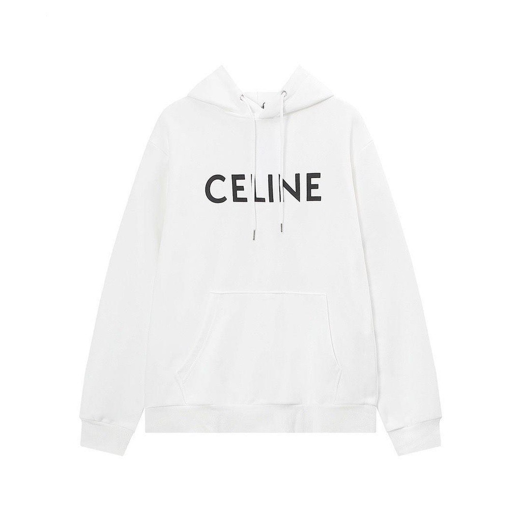 เสื้อยืดมีฮู้ดผ้าฝ้ายแท้ Celine สำหรับผู้ชายและผู้หญิงแฟชั่นยุโรปอเมริกัน trwf