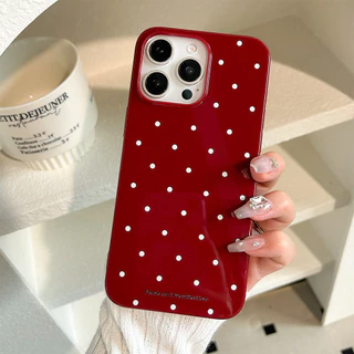 Retro สีขาว Polka Dot สีแดง Glossy เคสโทรศัพท์สําหรับ Iphone 15 14 Pro Max 11 12 13 Plus XR XS Max INS ปีใหม่ซิลิโคนกันกระแทกโทรศัพท์นุ่มปกหลัง