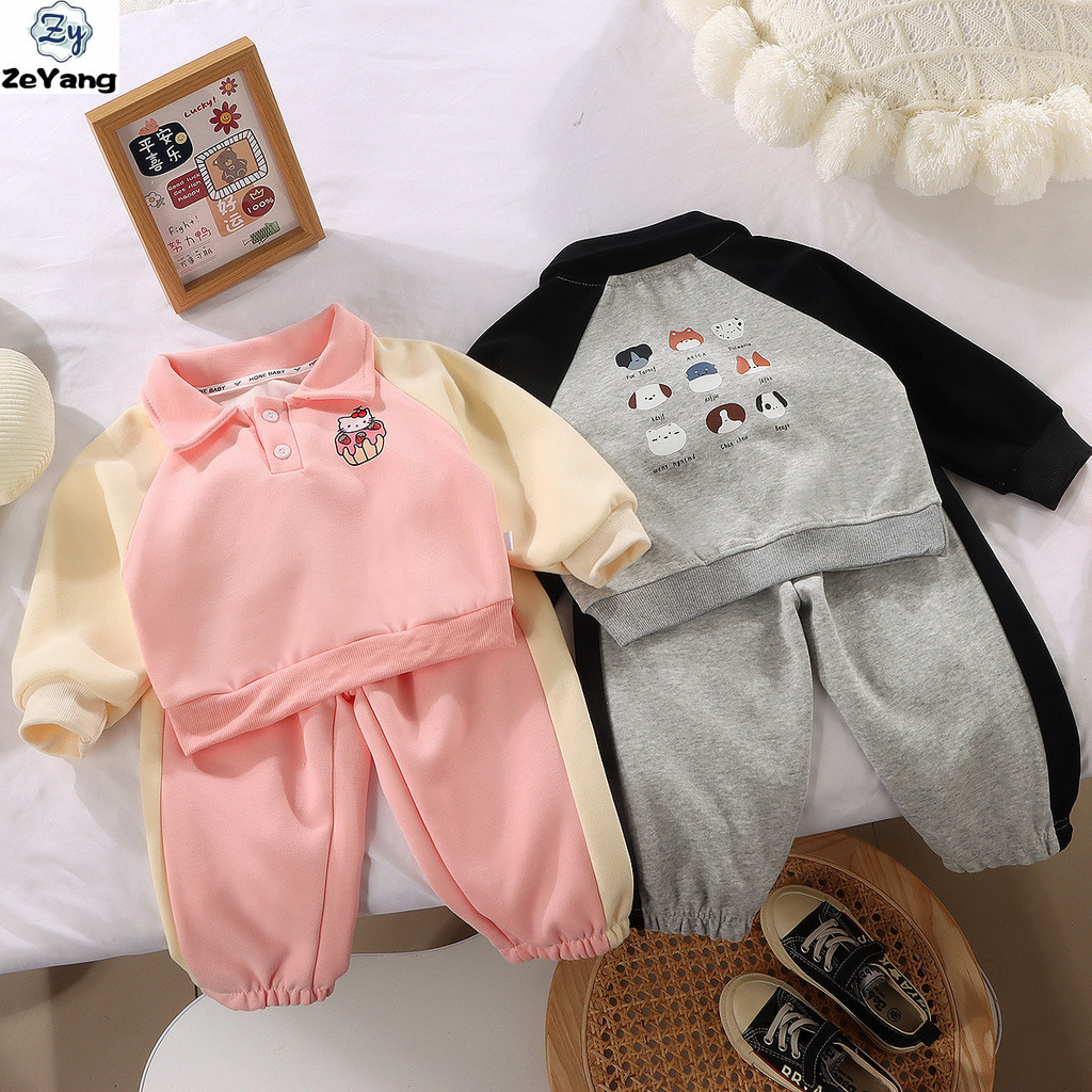 [ซี่] 90-160 ขนาดพร้อมสต็อกเด็กชุดเสื้อสเวตเตอร์ผ้าฝ้ายแท้ชุดเสื้อโปโลลําลองฤดูใบไม้ร่วงฤดูหนาวเด็กทารกแฟชั่นแขนยาวเสื้อยืดสูท ทั้งหมด-จับคู่ ชุดการ์ตูนเลกกิ้งกางเกงสูทเวอร์ชั่นเกาหลีเ