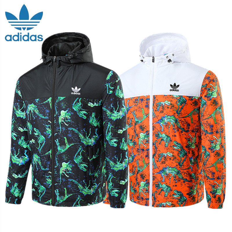 ปักโลโก้ Adidas Original Unisex Windbreaker Hooded Windbreaker Full Print Windbreaker Bomber Jacket