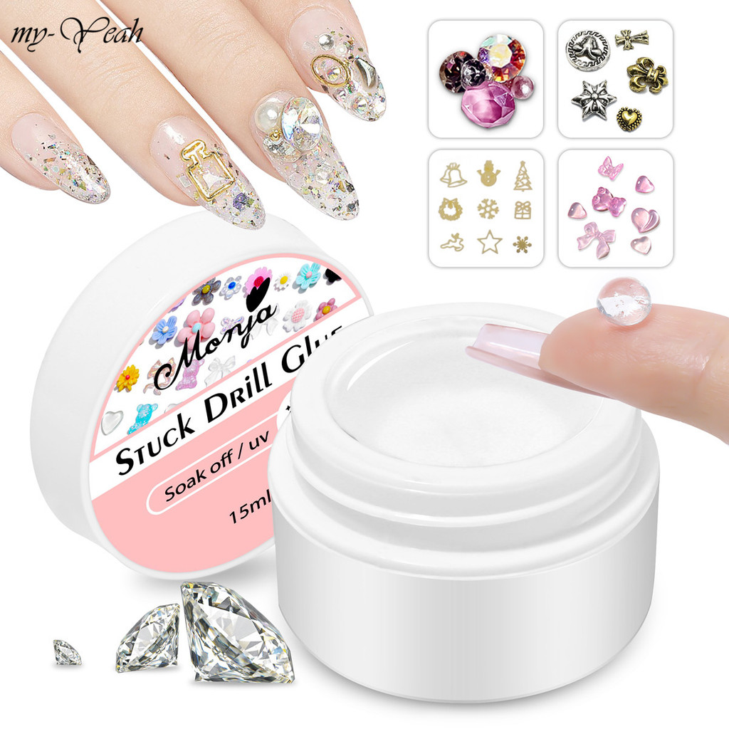 Myyear 15ml เล็บ Strong Stuck เจาะกาวตกแต่ง เจาะ Rhinestone เครื่องประดับกาวกาว เครื่องมือทําเล็บ