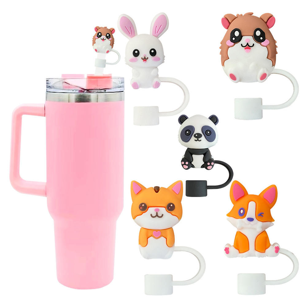 1pcs สัตว์ฟาง,Squirrel กระต่าย Panda ออกแบบฟาง Topper สําหรับ Stanley 30 & 40 Oz Tumbler,ซิลิโคนฟางหมวกน่ารักหมวกฟางเคล็ดลับสําหรับ 10 มม.หลอด