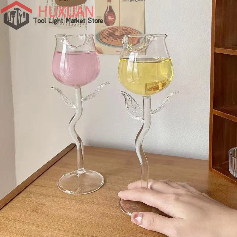 Rose-Shaped Red Wine Glasses Rose Shape Wine Glass With Colored Rose Leaves 150/400ml Rose Shaped Re