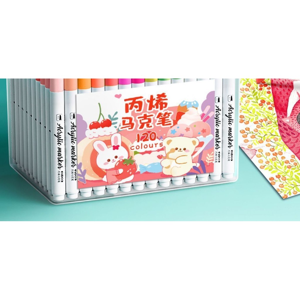 [120สี] ปากกามาร์กเกอร์อะคริลิกชุดปากกาสีน้ำปลอดสารพิษสำหรับเด็กสำหรับนักเรียนสามารถซ้อนกันได้8.25กระดาษไม่ซึมผ่าน