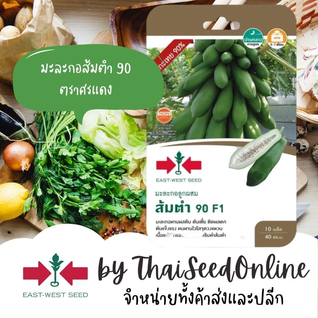 Sorndang(ศรแดง) GGEW เมล็ดพันธุ์ซฟ เมล็ดพันธุ์ มะละกอแขกนวลลูกผสม ส้มตำ90 10เมล็ด F1 ตราศรแดง Papaya