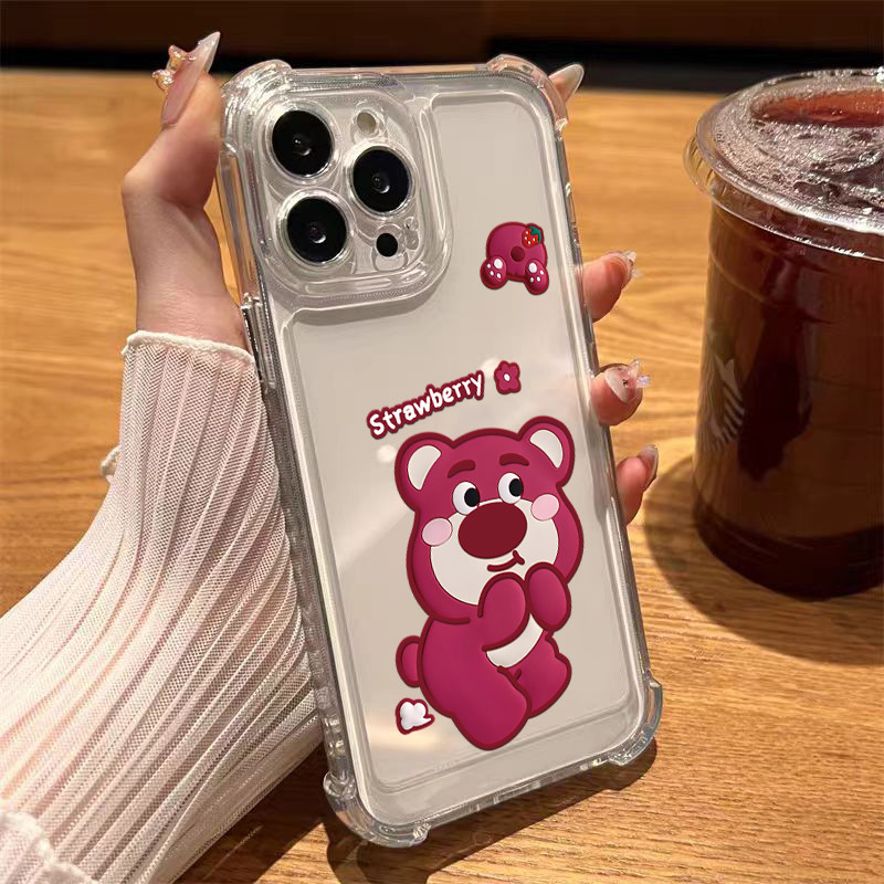 นิ่มกันกระแทกเคสโทรศัพท์ เคสสำหรับ ใช้กับ IPhone เคสไอโฟน11 13 14 12 XR 7 8 6 Plus X XS 15promax หมีสตรอเบอร์รี่