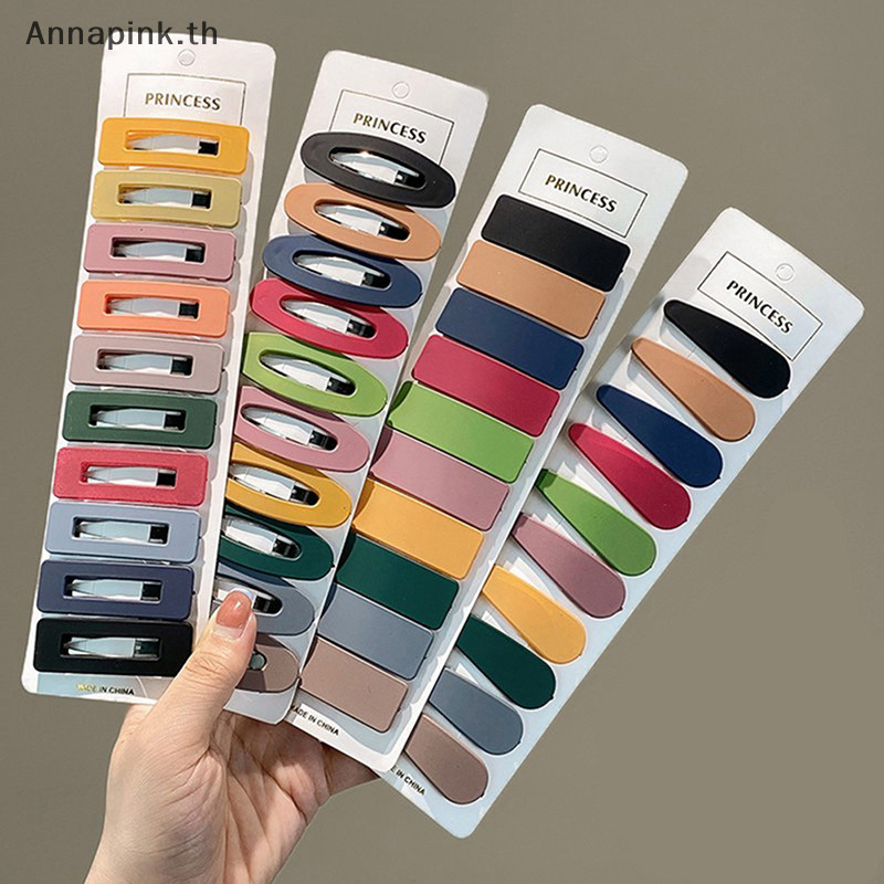 Annapink.th 10pcs Frosted Simplicity Hairpins สําหรับสาวสี่เหลี่ยมผืนผ้ารูปไข่ Drop Square กิ๊บติดผมสําหรับเด็ก Snap กิ๊บติดผม Hairpins คลิก Clack EN