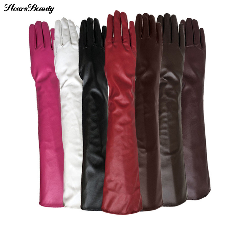Hea-gloves ถุงมือแขนยาวหนังเทียมกันลมแบบเต็มนิ้วสําหรับช้อปปิ้ง