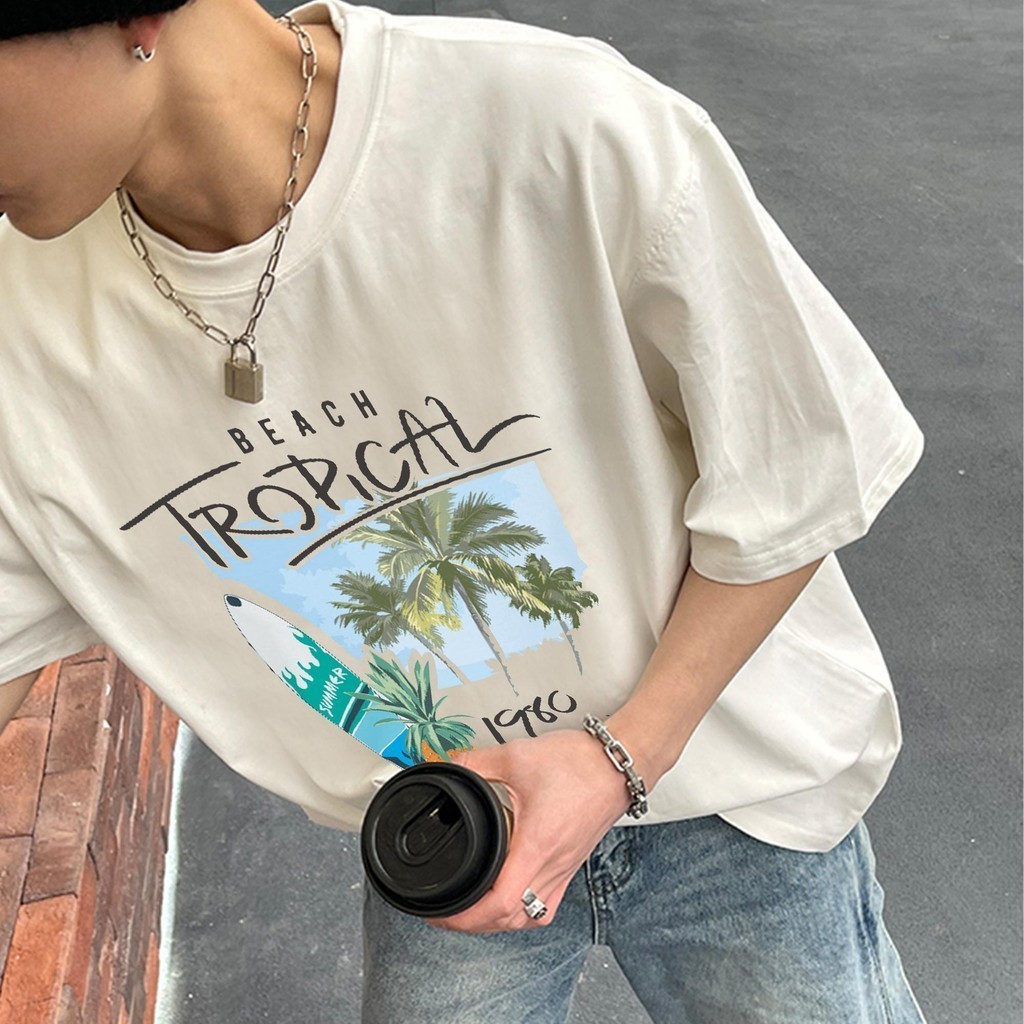 TOPสไตล์เกาหลี  เสื้อยืด oversize “TROPICAL” ผ้าไหมนม เย็น โคตรนุ่ม ไม่ต้องรีด unisex – โปรปัง