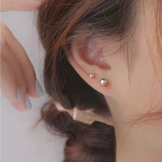 Roselife S925 เงิน Minimalist Cool อเนกประสงค์ Unisex Tiny Ball สกรูต่างหูผู้หญิงผู้ชาย Hypoallergenicity สวมใส่ทุกวันเลือกฟรีหู Studs อุปกรณ์เครื่องประดับ