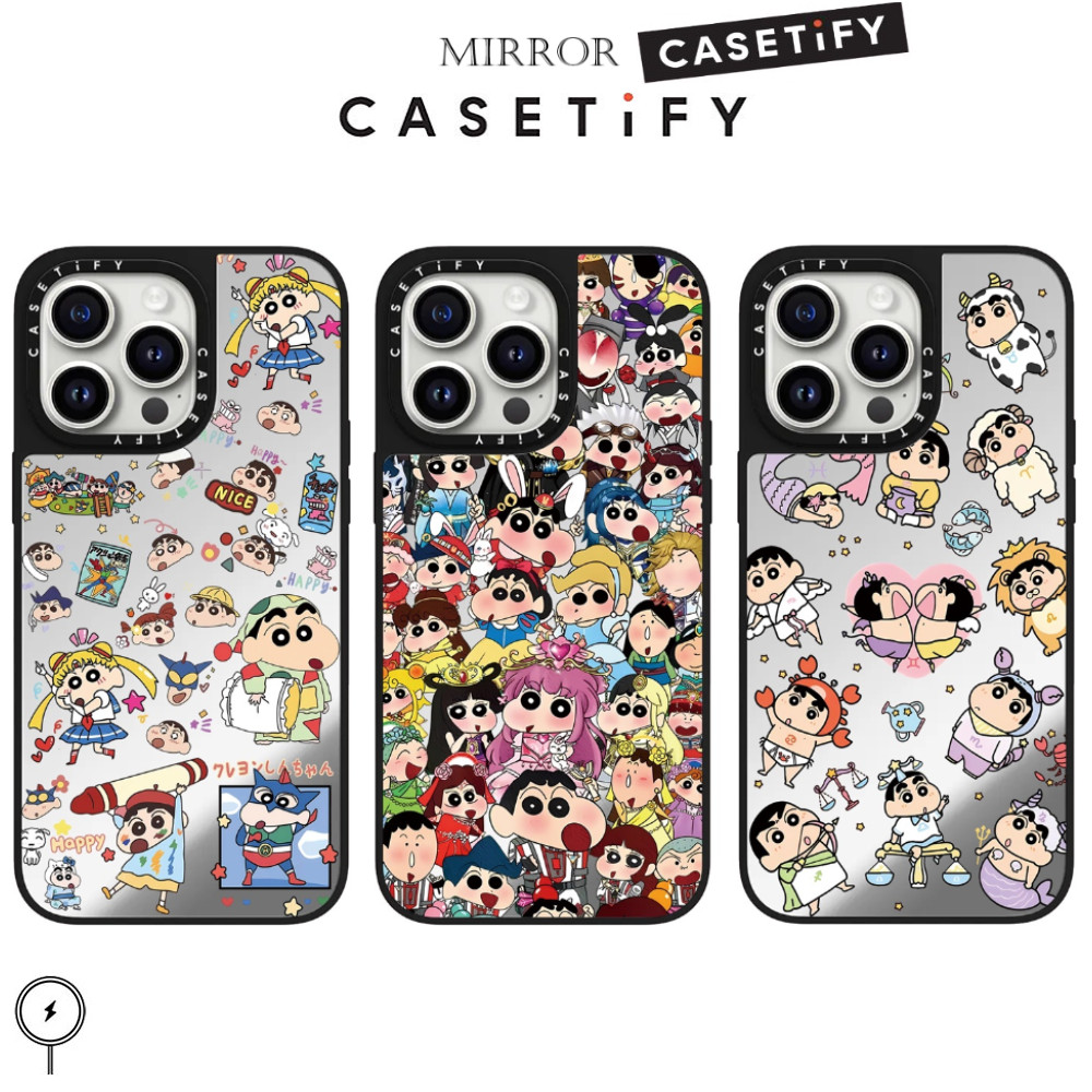 【Mirror Case】casetify Crayon Shinchan Hard Glass เคสโทรศัพท์มือถือ,เคสเคลือบกันกระแทกสําหรับiPhone 15ProMax 15Pro 15 14 13 12 11 Pro Maxเคสโทรศัพท์