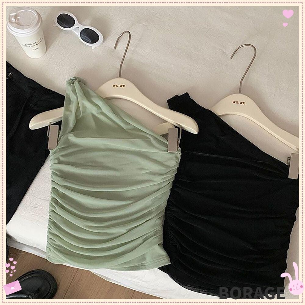 เสื้อกล้ามเปลือยของผู้หญิง Borage เสื้อกล้ามปิดไหล่ผอมครอปยกทรง