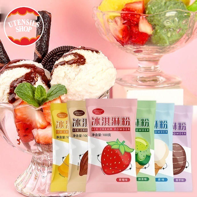 UTENSILS ผงไอศครีมสำเร็จรูป ไอติมทำกินเองที่บ้าน ไม่ต้องใช้เครื่องทำไอศกรีม ขนาด100กรัม ทำง่าย วันผลิตหน้าซอง วันหมดอาย