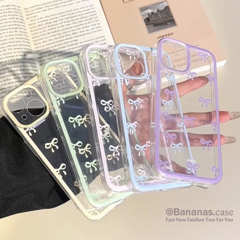 Iphone 16 15 14 13 12 11 Pro Max X Xr Xs Max 7 8 Plus SE2020 เคสโทรศัพท์ Ins Candy Color Bow Soft Clear ฝาหลัง