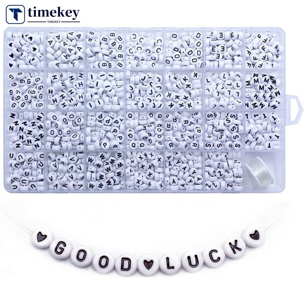 Timekey 1400 ชิ้น/กล่องอะคริลิคตัวอักษรภาษาอังกฤษลูกปัดชุดสายไฟยืดหยุ่นสําหรับเครื่องประดับทํา H5V3