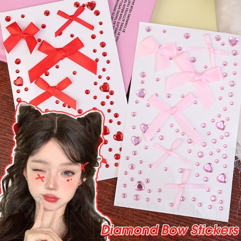 Rhinestone ริบบิ้นโบว์สติกเกอร์-สําหรับ Body, Face - DIY Body Art ตกแต่ง-เทศกาลแต่งหน้าอุปกรณ์- 3D Shiny Diamond Face ตกแต่งสติกเกอร์