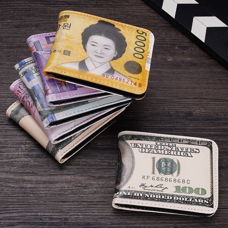2024 กระเป๋าสตางค์พับสไตล์ใหม่ผู้ชายสามารถถือรูปถ่ายต่อต้านแม่เหล็กธนบัตรตลกเฉพาะเวอร์ชั่นเกาหลีแฟชั่นที่เรียบง่ายเยาวชนดอลลาร์กระเป๋าสตางค์ธน