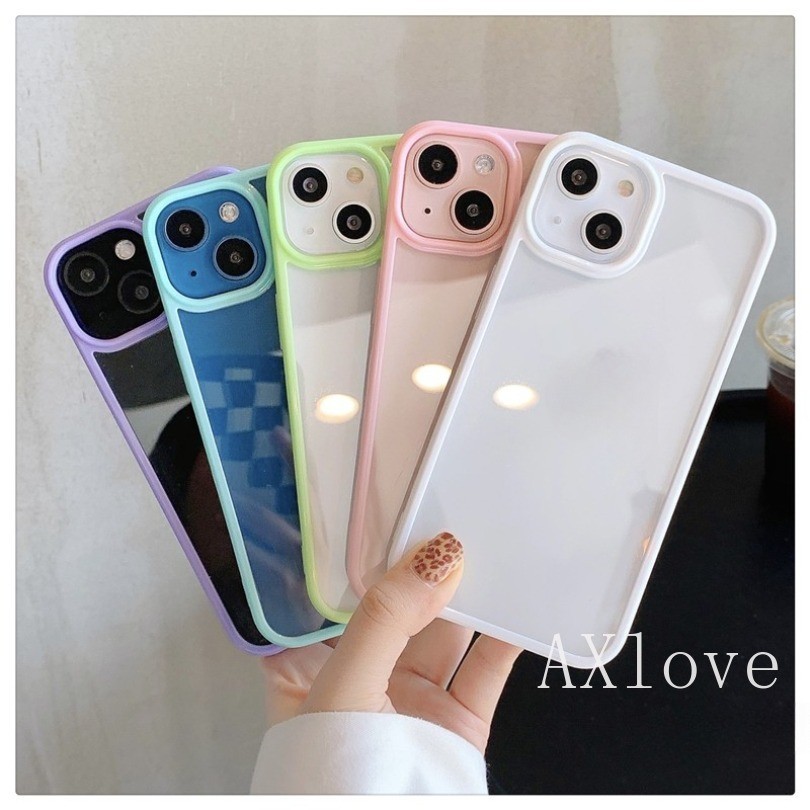 เคสโทรศัพท์ใสสําหรับiphone 16 15 14 13 12 11 Pro Max X XR XS 7 8 Plusกันชนซิลิโคนขอบที่มีสีสันHardกันกระแทกปกหลัง