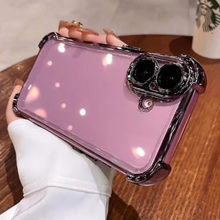 สี่มุมชุบสีหลักเคสใสสําหรับ ไอโฟน 16 15 14 โปรแม็กซ์ 13 12 11 บวกทนต่อแรงกระแทกพร้อมฝาครอบฟิล์มเลนส์