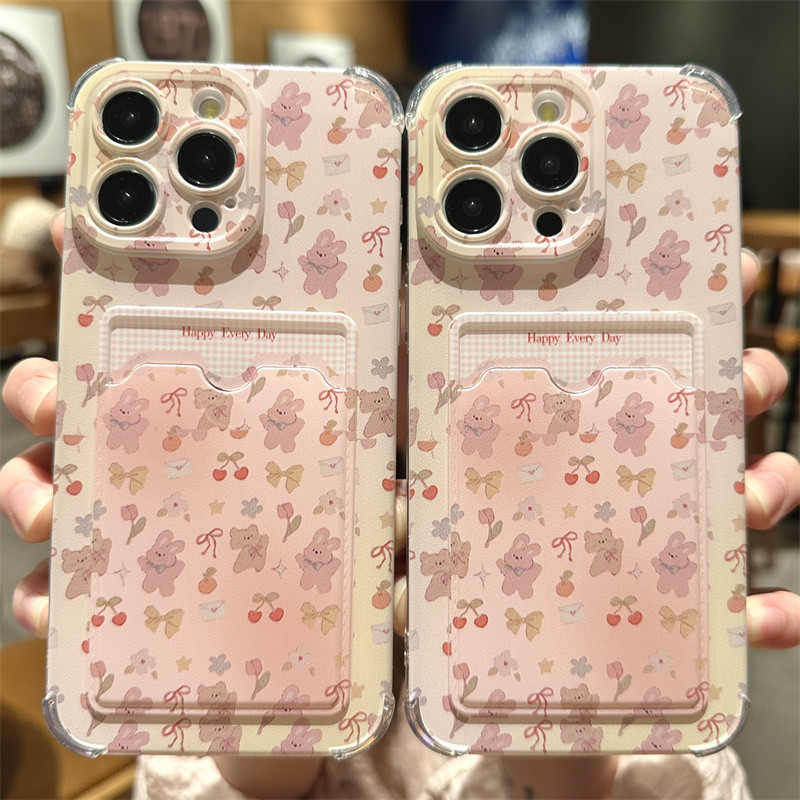 SAMSUNG หมีสีชมพูกระต่ายซิลิโคนกรณีSamsung A55 5G A35 A15 A25 A14 A04 A04s A05 A05s A12 M12 A13 A23 