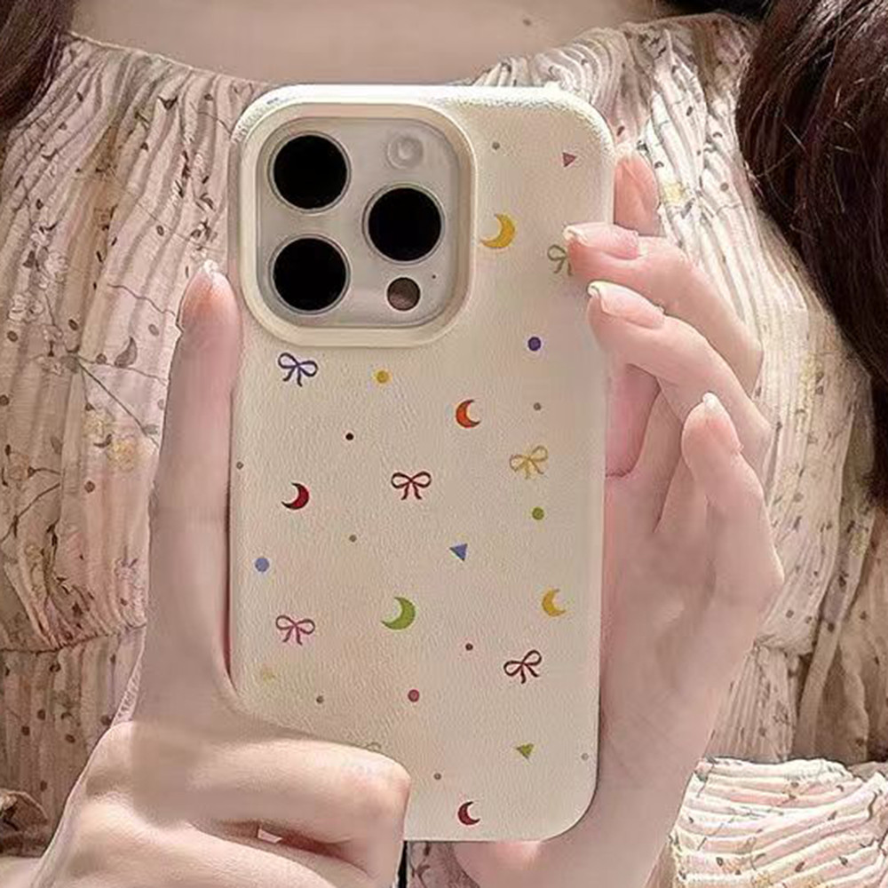 ลายจุดสีขาว เคสโทรศัพท์มือถือหนัง PU อ่อนสำหรับ for iPhone 16 Plus 14 15 Pro Max 13 12 11 16Pro X XR XS Max Case Cover