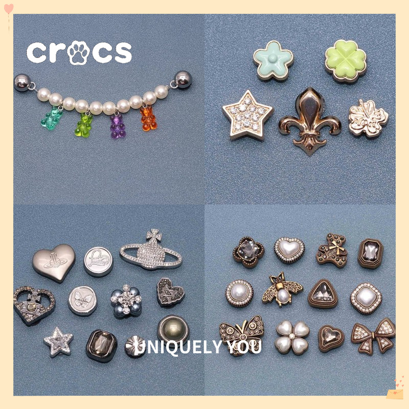 Crocs jibbitz Metal Bear Shoe Buckle Pearl Bear Chain Shoe Buckle charm Crocs Bronze Metal Hole Shoe Accessories