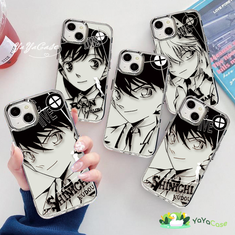 🦢สำหรับ iPhone11 13 Case For เคสไอโฟน14 15 12 Pro Max XR XS MAX 7 8 Plus Detective Conan CP โปร่งใสขั้นสูงกรอบรูปโลหะเคส