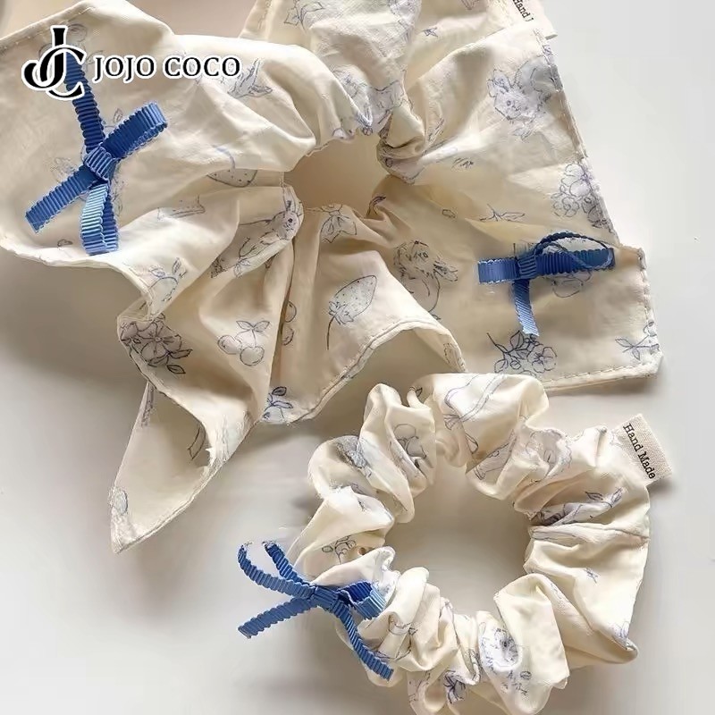 Jojo COCO กระต่ายใหญ่เกาหลีพิมพ์ผมหางม้า Tie ยางรัดผมยาง