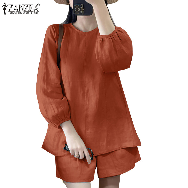 Zanzea ผู้หญิงเกาหลีแขนโคมไฟ Elasticized เข็มขัดสีทึบกางเกงขาสั้น