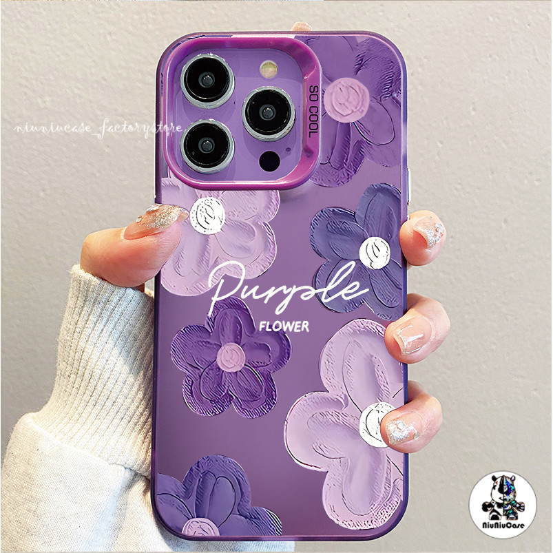 เคสไอโฟน11 ซิลิโคนนุ่มเคสโทรศัพท์ ดอกไม้เกสรดอกไม้ผ้าสีม่วง For IPhone 11 13 12 7Plus 14 15 11 Pro MAX 8 7 Plus X XR XS - รูปที่ 6